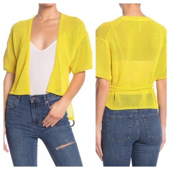 Free People Oh Hello Bright Yellow Belted Cardigan - Picture 2 of 8